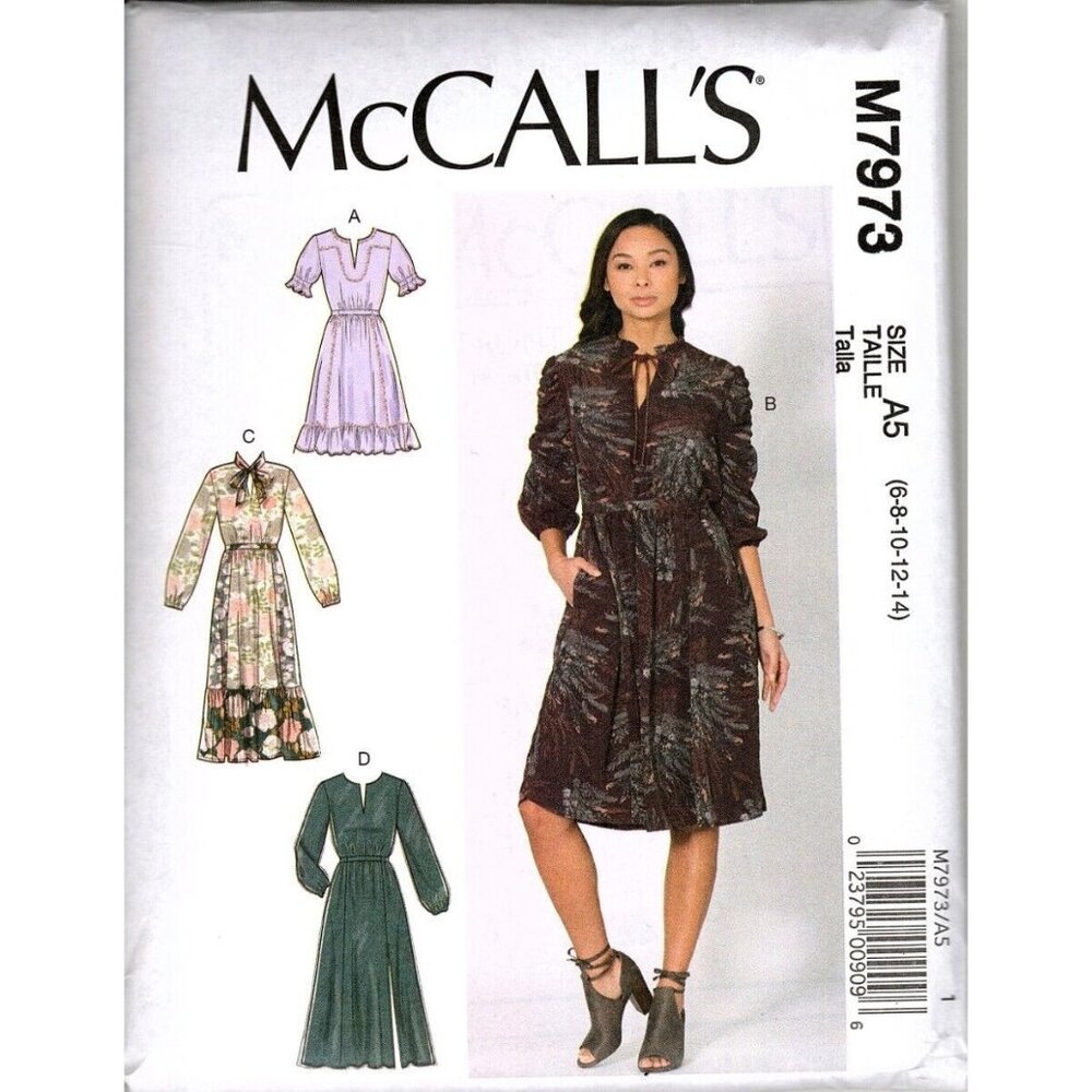 McCall's M7973 Misses 6 to 14 Pullover Dresses Uncut Sewing Pattern New